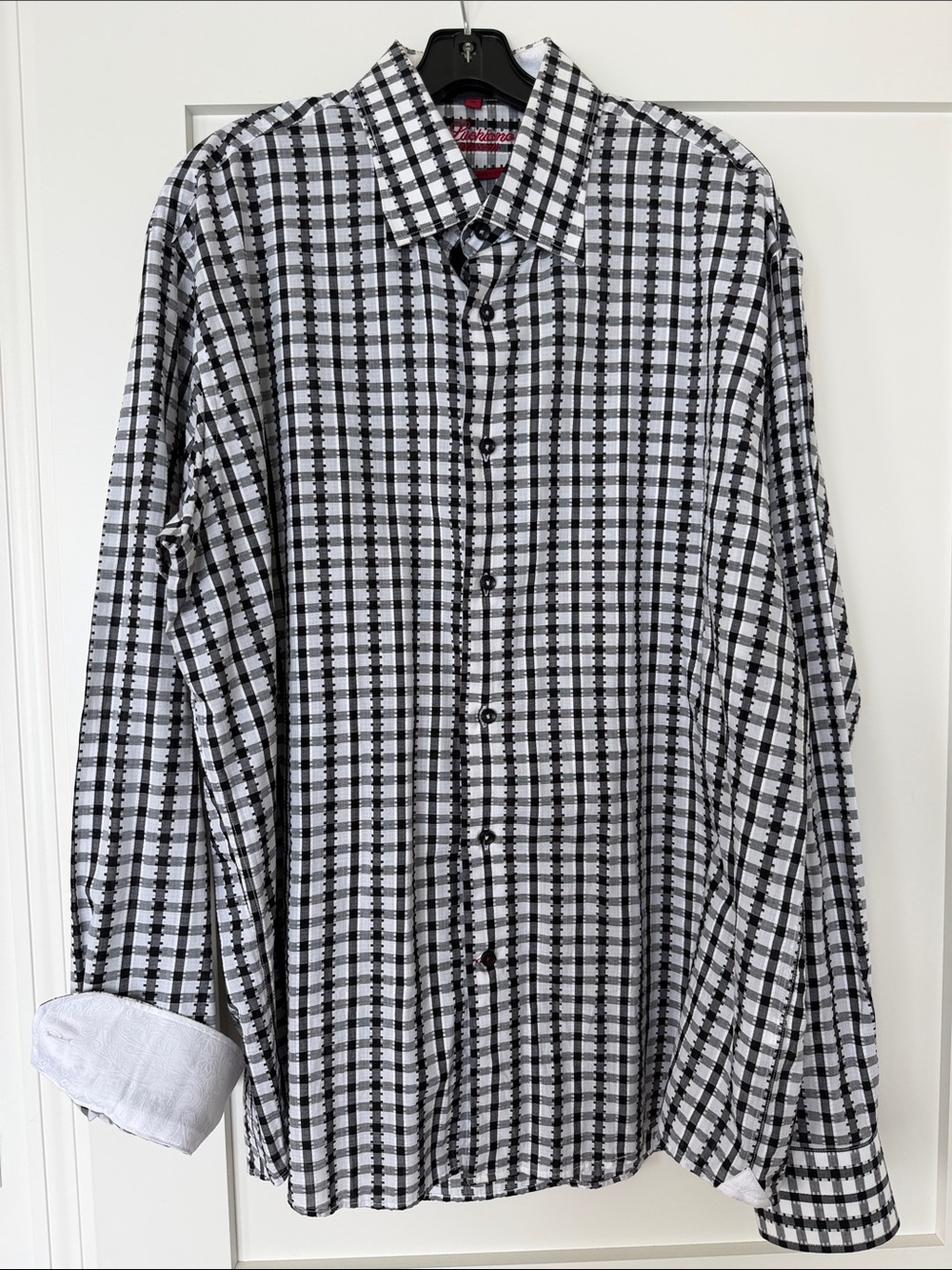 Luciano Visconti black and white plaid shirt